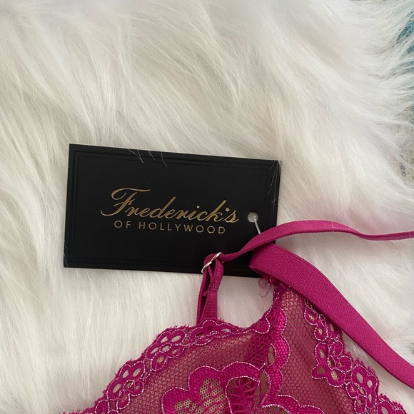 NWT Fredricks of Hollywood women’s fuschia metallic lace bra/ bralette - Picture 8 of 12